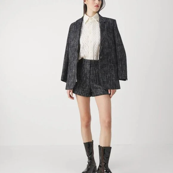 NWT | The Kooples | Black High Waist Shorts with Silver Metallic Thread - Picture 3 of 12